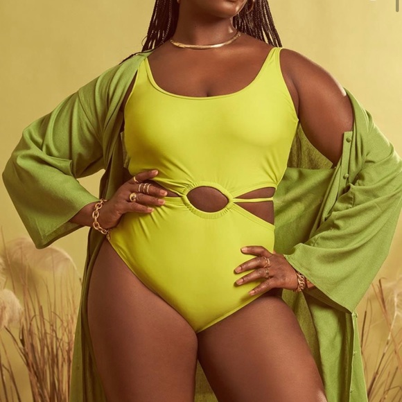 Eloquii Other - ELOQUII neon green cut out one piece swim suit size 14